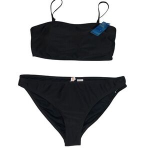 InMotion size XL black ribbed bandeau bikini top & bottom set w spaghetti straps